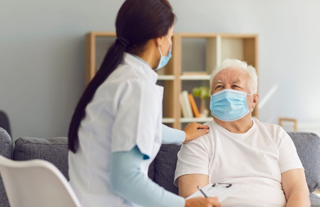 Nurse practitioner visiting elderly client at home in Bellevue Hill Sydney