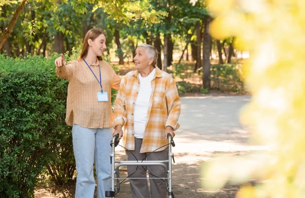 Carer assisting senior with personal care at home in Mosman
