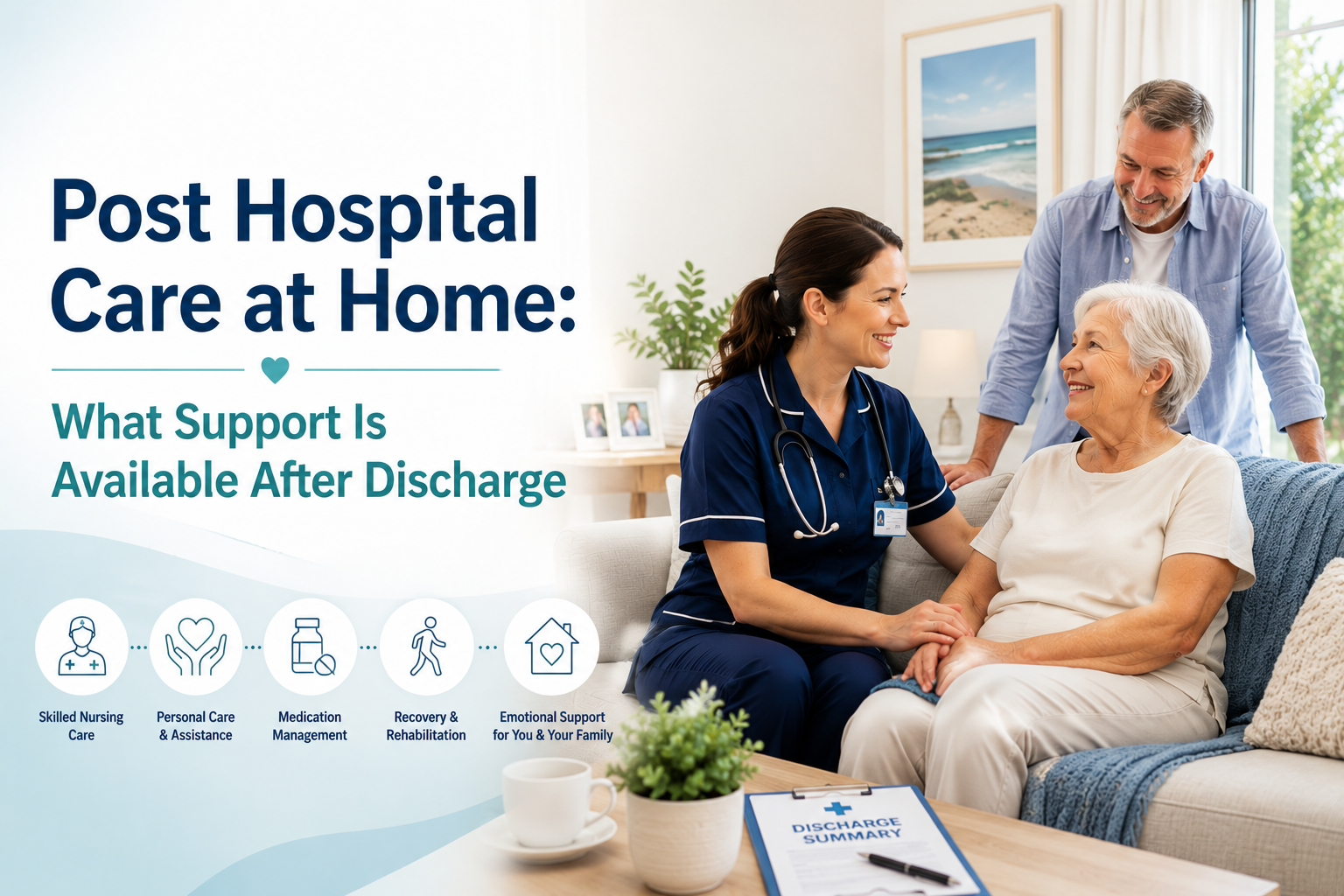 Post hospital care at home Australia - nurse visiting elderly patient at home after discharge in Sydney
